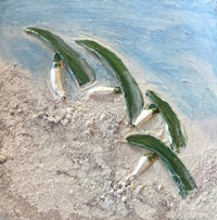 a painting of a bunch of green leaves in the sand