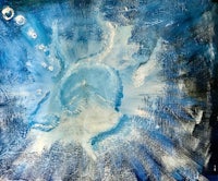 a painting of a blue and white painting